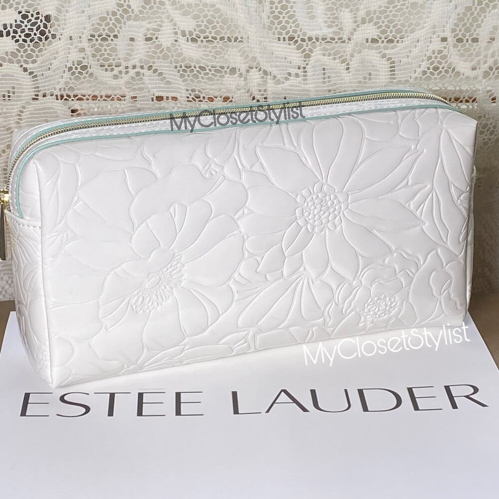 ESTEE LAUDER Overnight Large Cosmetic Toiletry Bag NEW Dopp Kit White Flowers xl